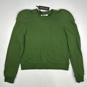 Rebecca Minkoff Jade Sculpted Puff Shoulder Sweatshirt Army Green RF24148TA Sz S